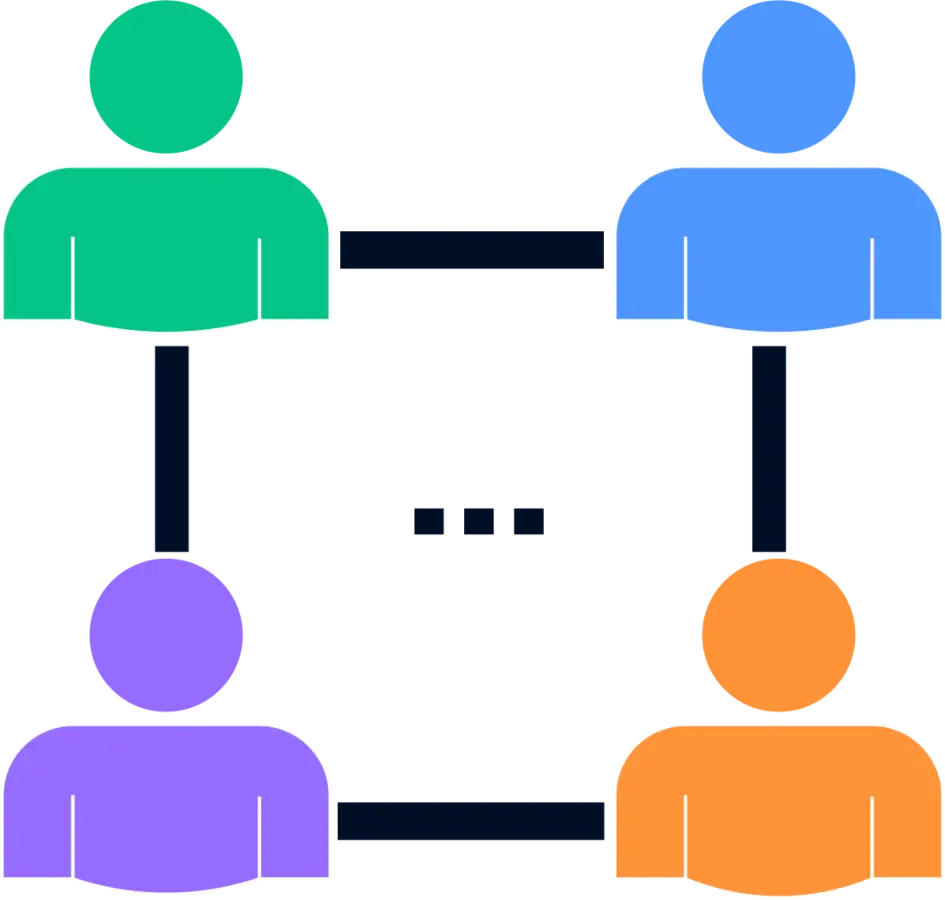 4 user icons connected and aligned